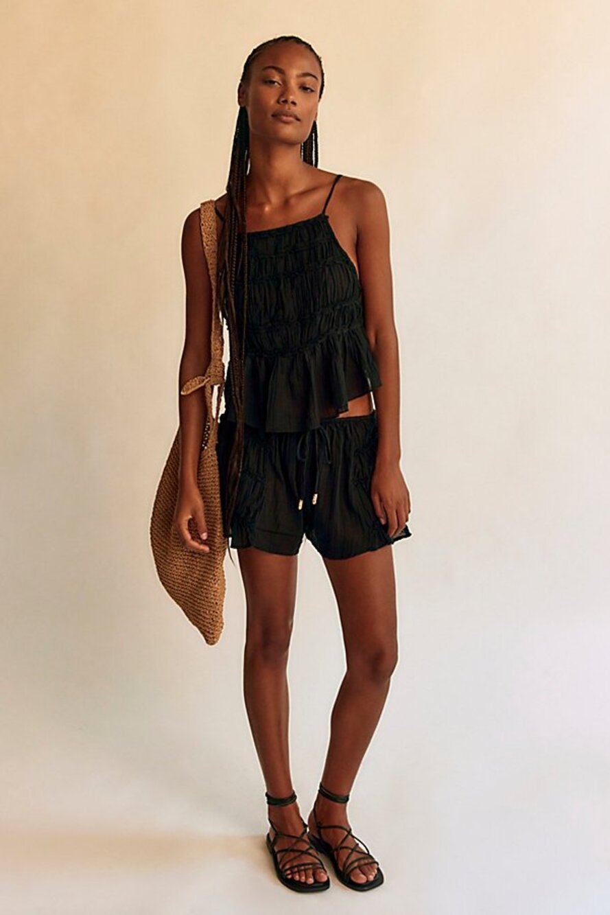 New Free People FREE-EST Angelina Short Set $78 X-SMALL Black Semi Sheer